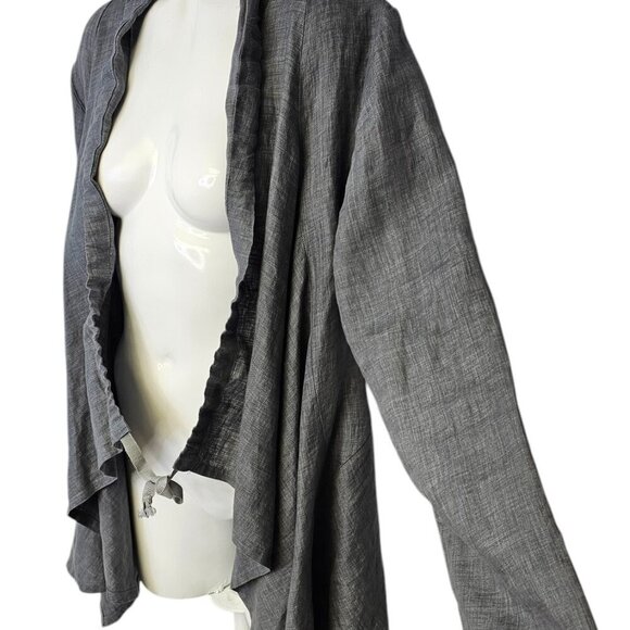 Bryn Walker Womens 100% Linen Lagenlook Tie Front Long Sleeve Cardigan, Grey, M - Picture 10 of 10